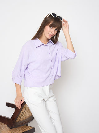 Madame Shirt Collar Buttoned Orange Lilac Shirt