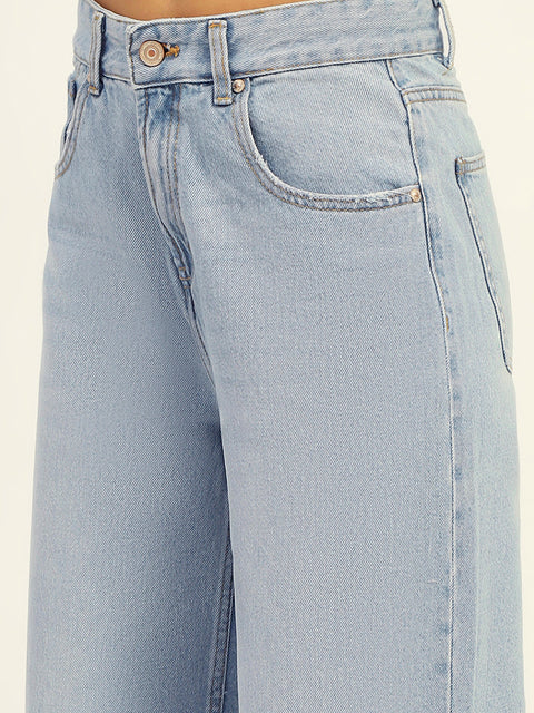 Madame Mid Rise Solid Ice Blue Jeans