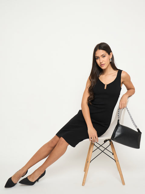 Madame Keyhole Detail Black Midi Bodycon Dress