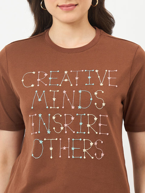 Madame Coffee Cotton Printed Half-Sleeve T-Shirt