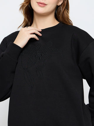 Madame Solid Black Cotton Blend Sweatshirt