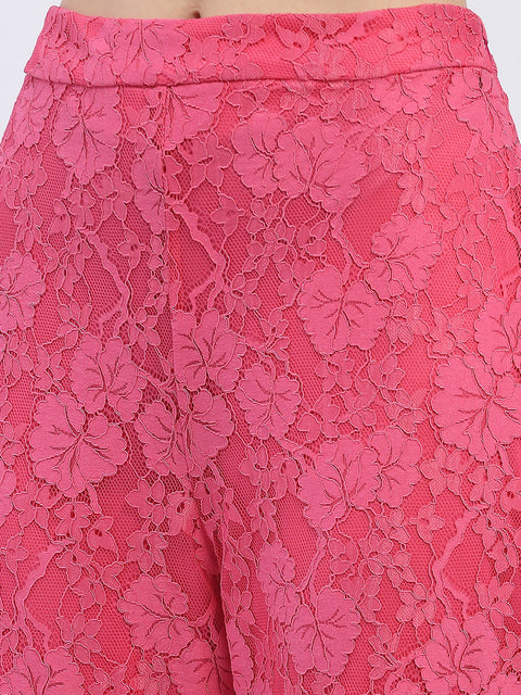 Madame Pink Floral Lace Fabric Trouser