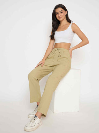 Madame Solid Rayon Blend Green Straight Trousers