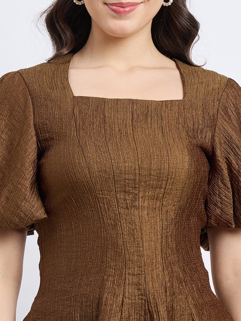 Madame Textured Olive Puff Sleeve Top