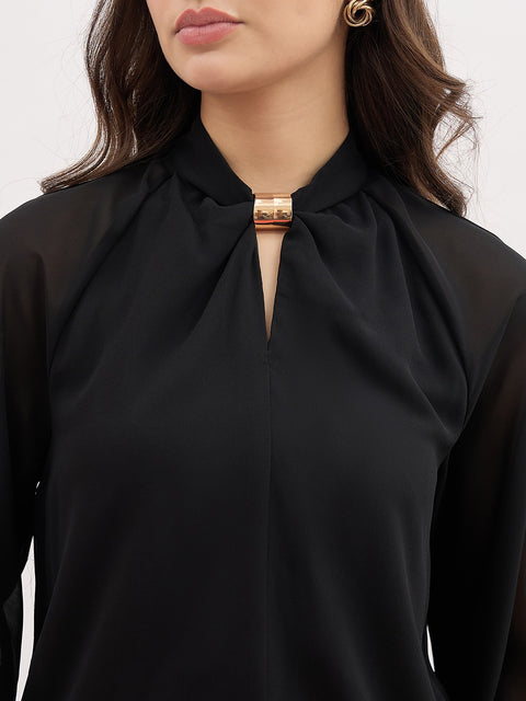 Madame Neck Detail Semi Sheer Top