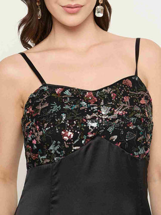 Madame Embroidered Midi Black Dress