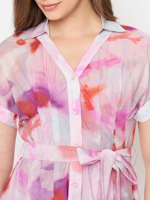 Madame Printed Purple FIt and Flare Dress