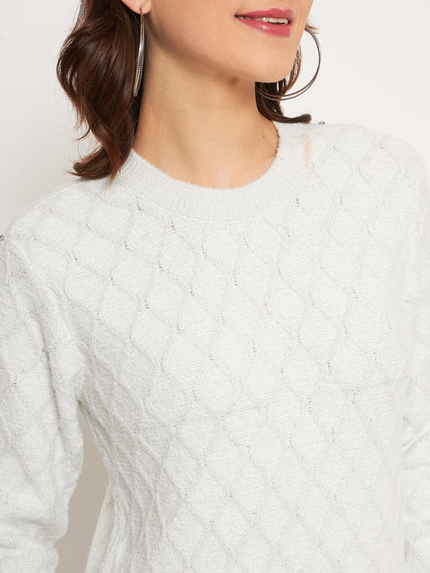 Madame Offwhite Solid Sweater