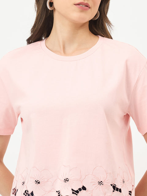 Madame Powder Pink Cotton Half-Sleeve Top