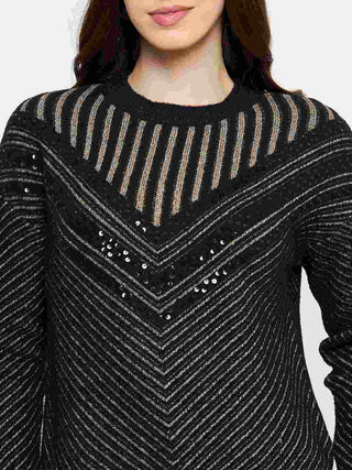 Madame Self Design Black Sweater