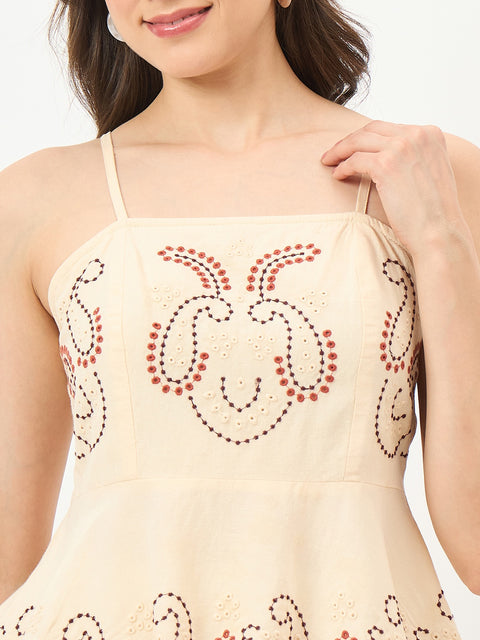 Madame Beige Cotton Blend Cami Peplum Top