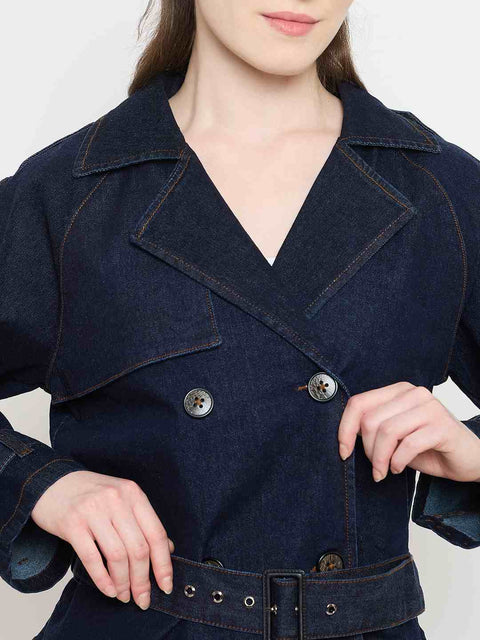 Madame Blue Denim Jacket with Faux Fur Collar and Sleeve Trim
