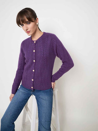 Madame Cable Knit Plum Acrylic Blend Cardigan