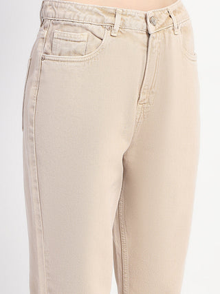 Madame Straight Fit Cotton Beige Denim