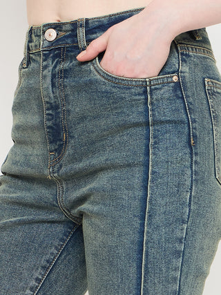 Madame Double Wash Tinted Green Straight Fit Jeans