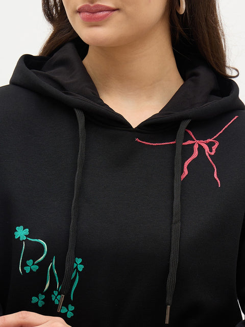 Madame Black Ribbon Accented Cotton Sweatshirt