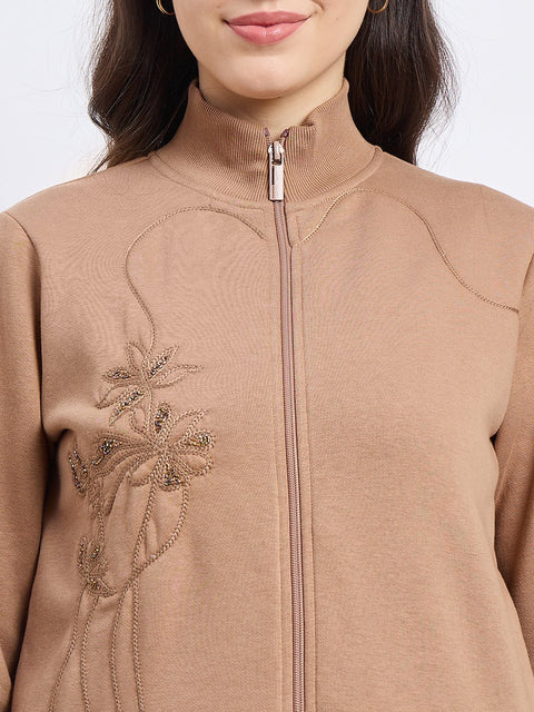 Madame Embroidered Beige Sweatshirt