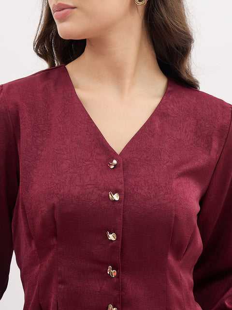Madame Maroon V-Neck Co-ord Set