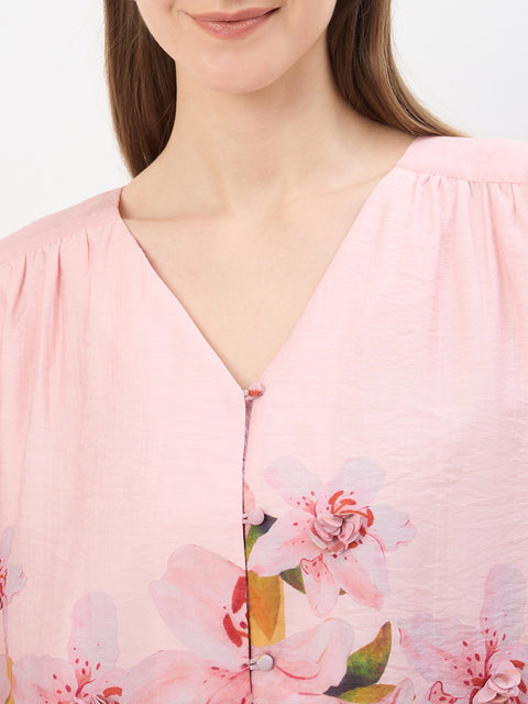 Madame Floral Print Pink Lyocell Blend Top