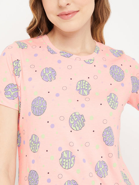 mSECRET Peach Printed Cotton Nightsuit
