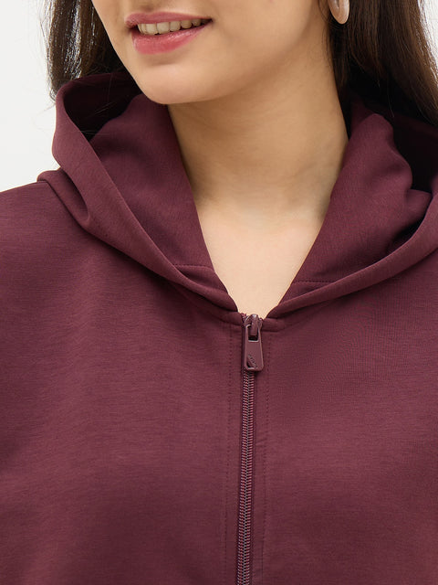 Madame Wine Solid Zipper Hoodie
