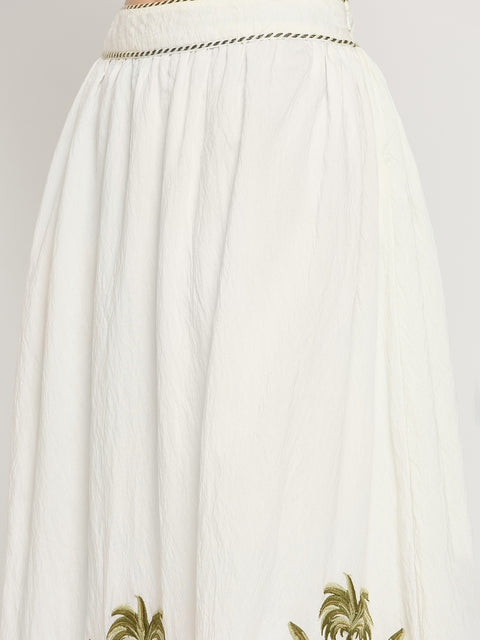 Madame Off White Viscose Blend Embroidered Skirt