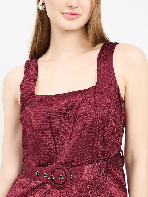 Madame Solid Maroon Dress