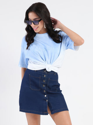 Madame Ombre Loose Fit Sky Blue Oversize Cotton T-shirt
