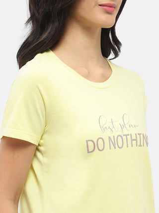 Msecret Typography T-Shirt With Striped Pajama Lime Green Nightsuit