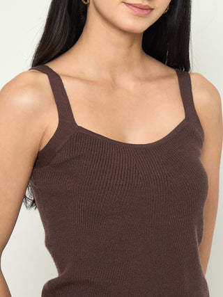 Madame Camisole Neck Coffee Brown Knit Crop Top