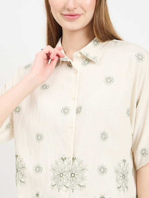 Madame Embroidered Beige Rayon Co-ord Set