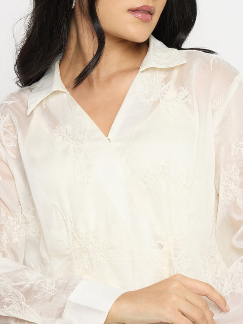 Madame Textured Off White Viscose Wrap Top