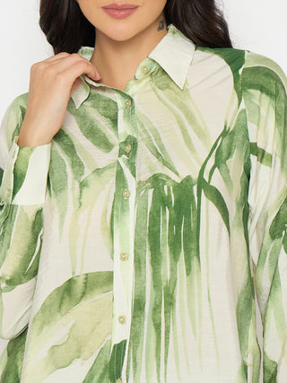 Madame Botanical Print Green Rayon Blend Shirt