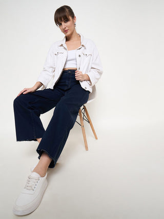 Madame Deep Blue Wide Leg Cotton Blend Denim