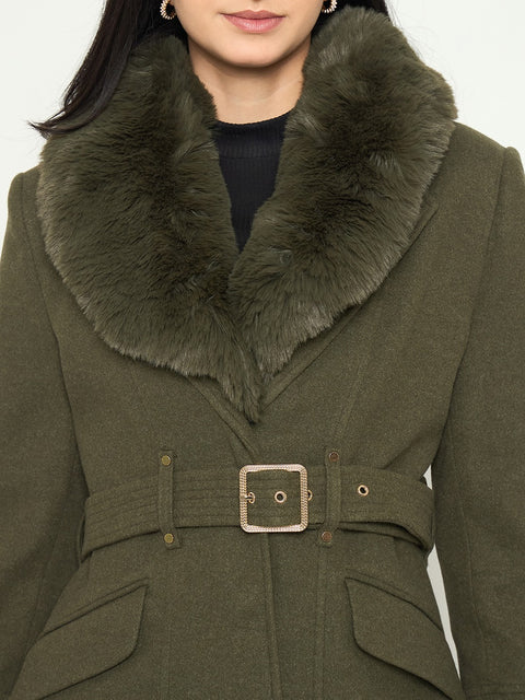 Madame Faux Fur Shawl Collar Long Coat with Belt