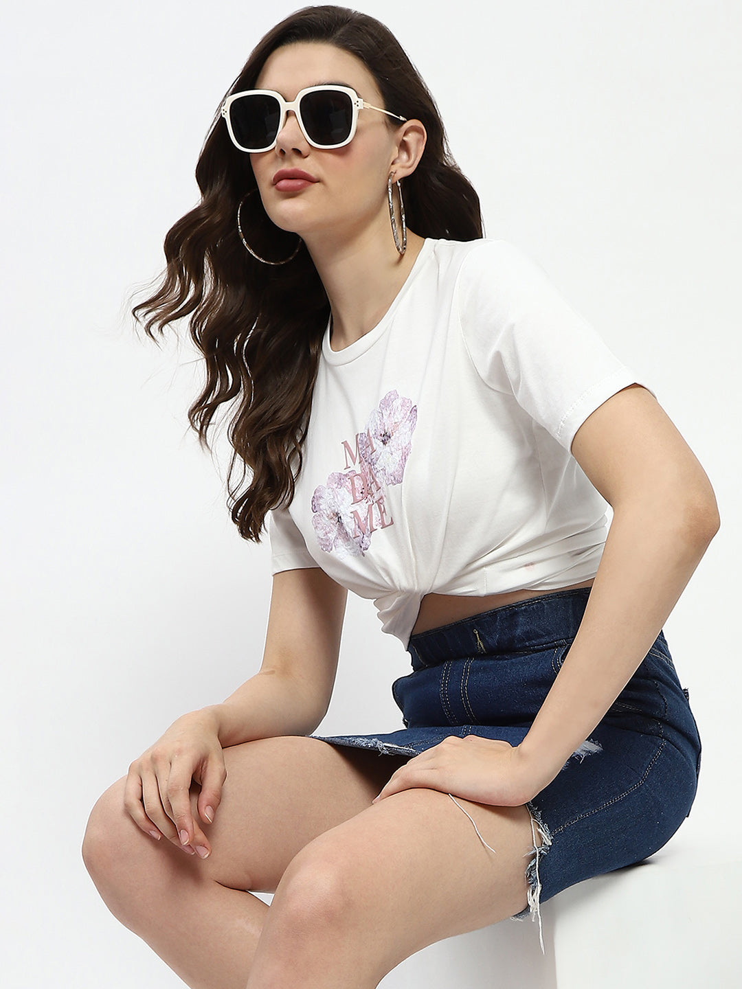 Madame Graphic Print White Cotton T-Shirt color swatch