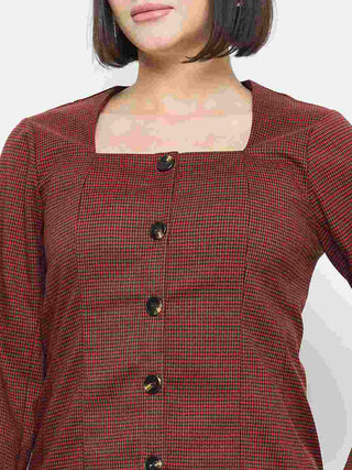 Madame Solid Button Down Red Top