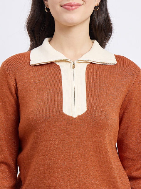 Madame Orange Contrast Trim Knit Top