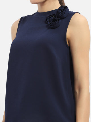 Madame Applique Adorned Navy Blue Shimmer Top