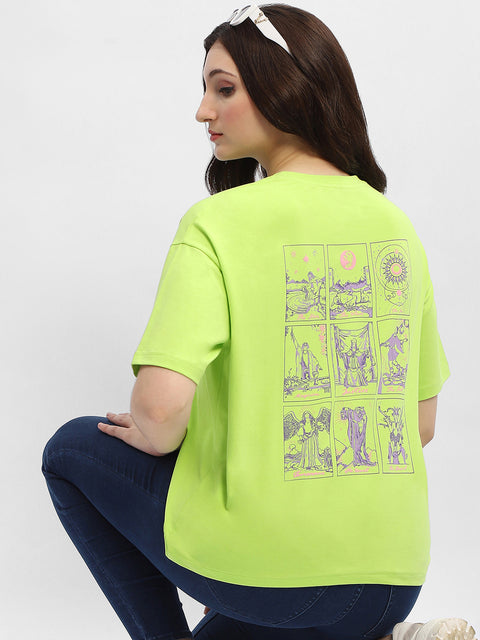 Madame Graphic Print Neon Green Cotton T-Shirt