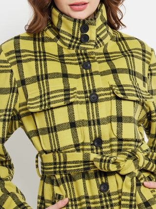 Madame Chequered Stand Collar Yellow Shacket
