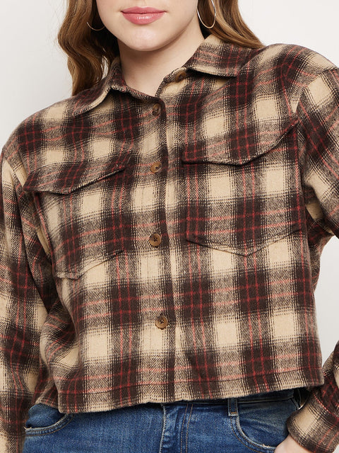 Madame Brown Plaid Crop Shacket