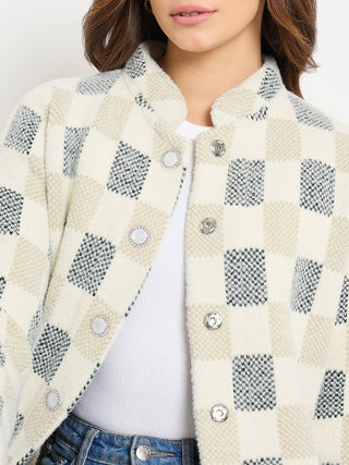 Madame Colorblock Mandarin Collar Long Cardigan