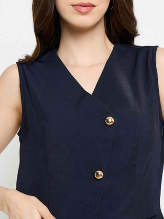 Madame Asymmetrical Neck Navy Blue Top