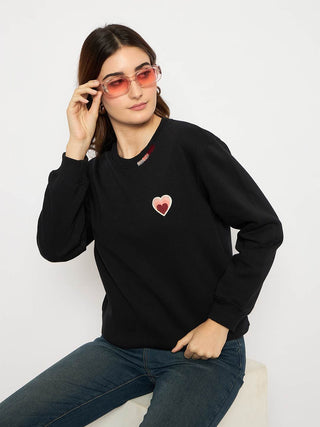 Madame Fleece Patched Black Sweatshirt