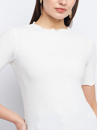 Madame Solid White Lettuce Hem Top
