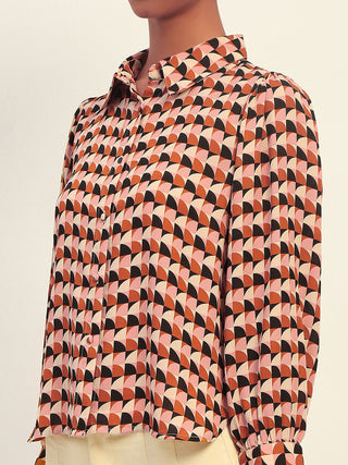 Madame Geometric Printed Rust And Brown Shirt