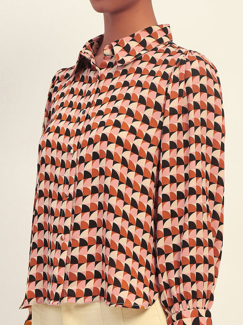Madame Geometric Printed Rust And Brown Shirt