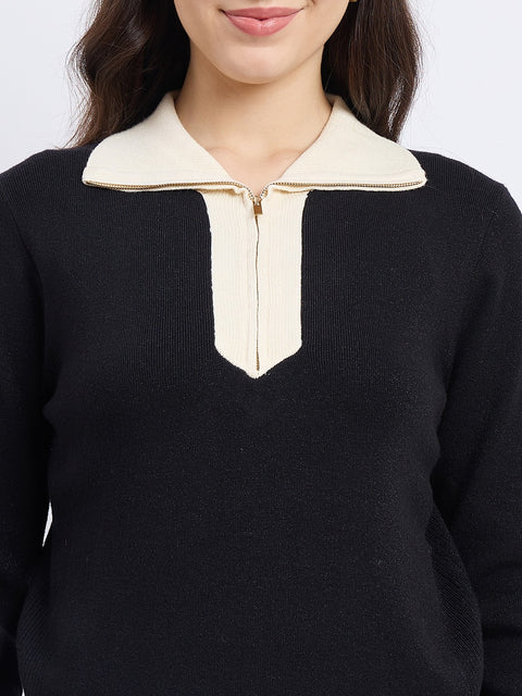 Madame Black Contrast Trim Knit Top