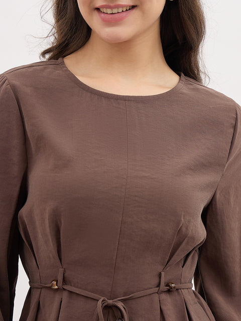 Madame Brown Cinched Waist Rayon Blend Top